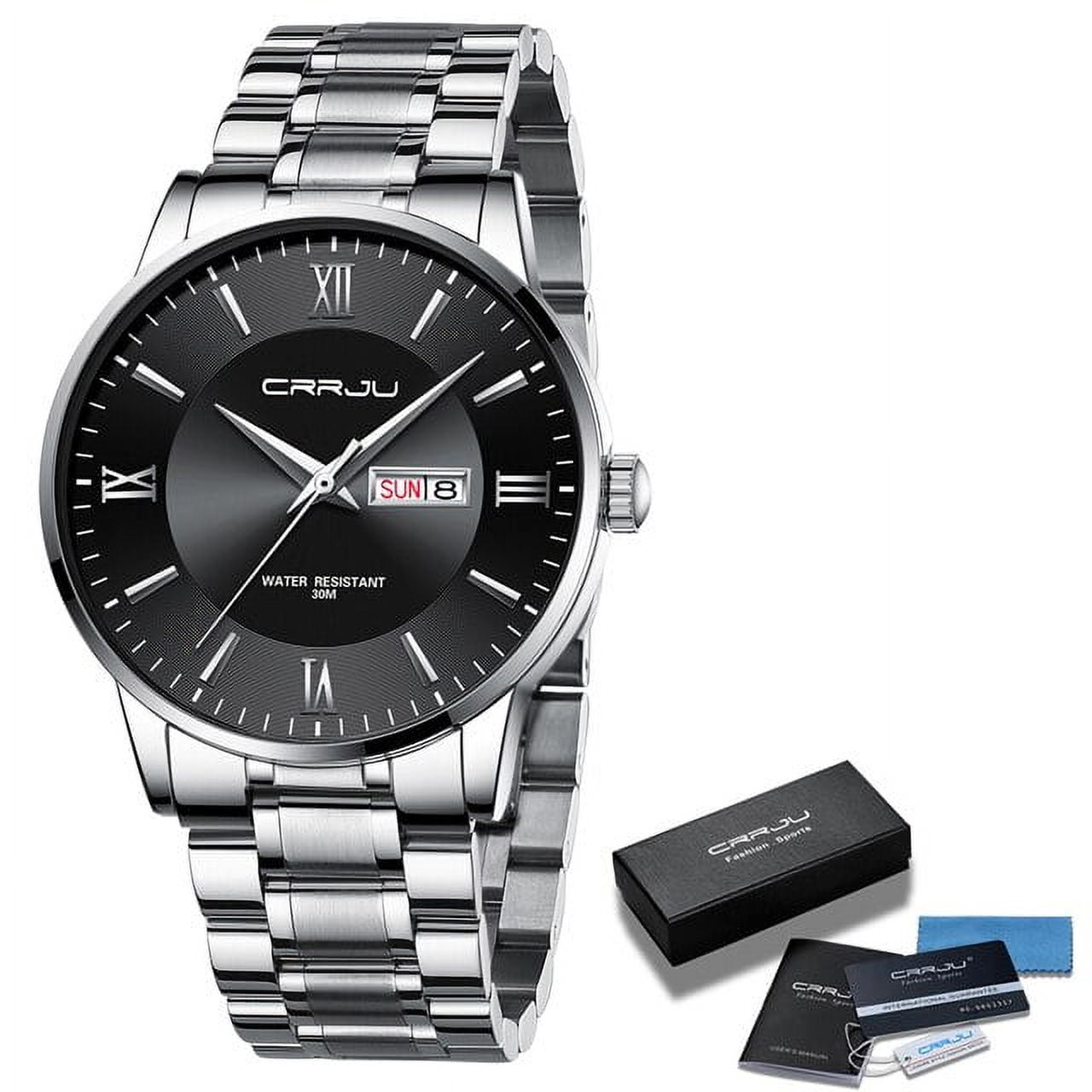 Crrju Mens Watch Classic Stainless Steel Watches For Men,business Men's Wrist Watches Analog Waterproof Quartz Watches Auto Date - Quartz Wristwatches