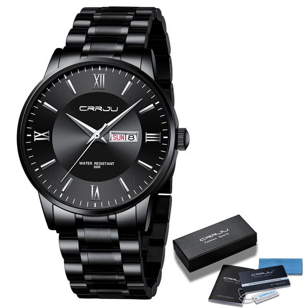 Crrju Mens Watch Classic Stainless Steel Watches For Men,business Men's Wrist Watches Analog Waterproof Quartz Watches Auto Date - Quartz Wristwatches