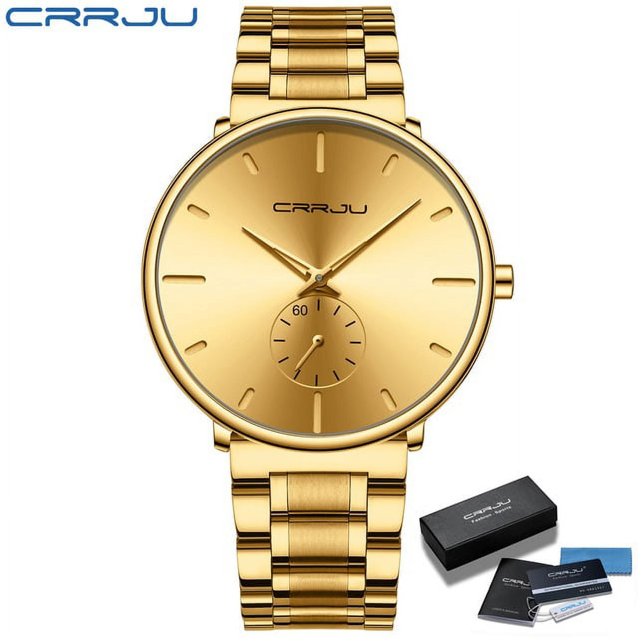 CRRJU Men's Watches Luxury Stylish Waterproof Quartz Watches for Man Japan  Movement Business Chronograph Wristwatches,Man Black Golden Stainless Steel  Band Watches - Yahoo Shopping