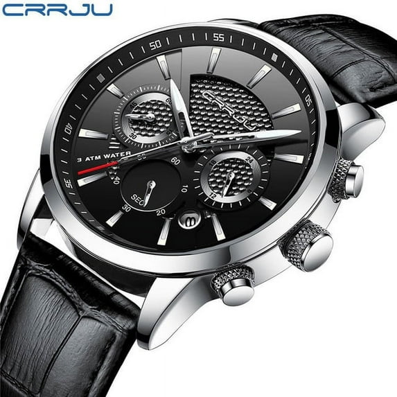Crrju New Fashion Sport Quartz Watches Men Luxury Business Leather Watch Waterproof Wristwatches Male Clock Relogio Masculino - Quartz Wristwatches