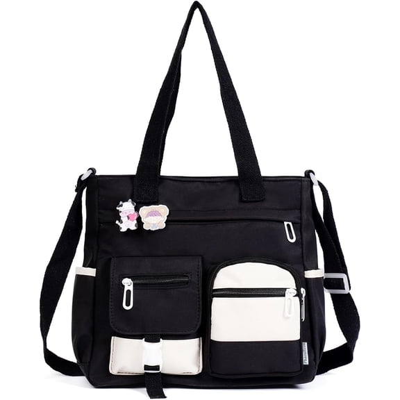 CrsSH Nylon Messenger Bag for School Cute Shoulder Tote Bag with Multiple Pockets Large Capacity Messenger Bag for Teens Waterproof School Satchel