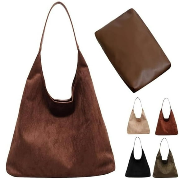 CrsSH Retro Faux Suede Bags for Women Suede Tote Bag with Purse Slouchy Bag Hobo Handbag Crescent Satchels Shoulder Bag|Coffee