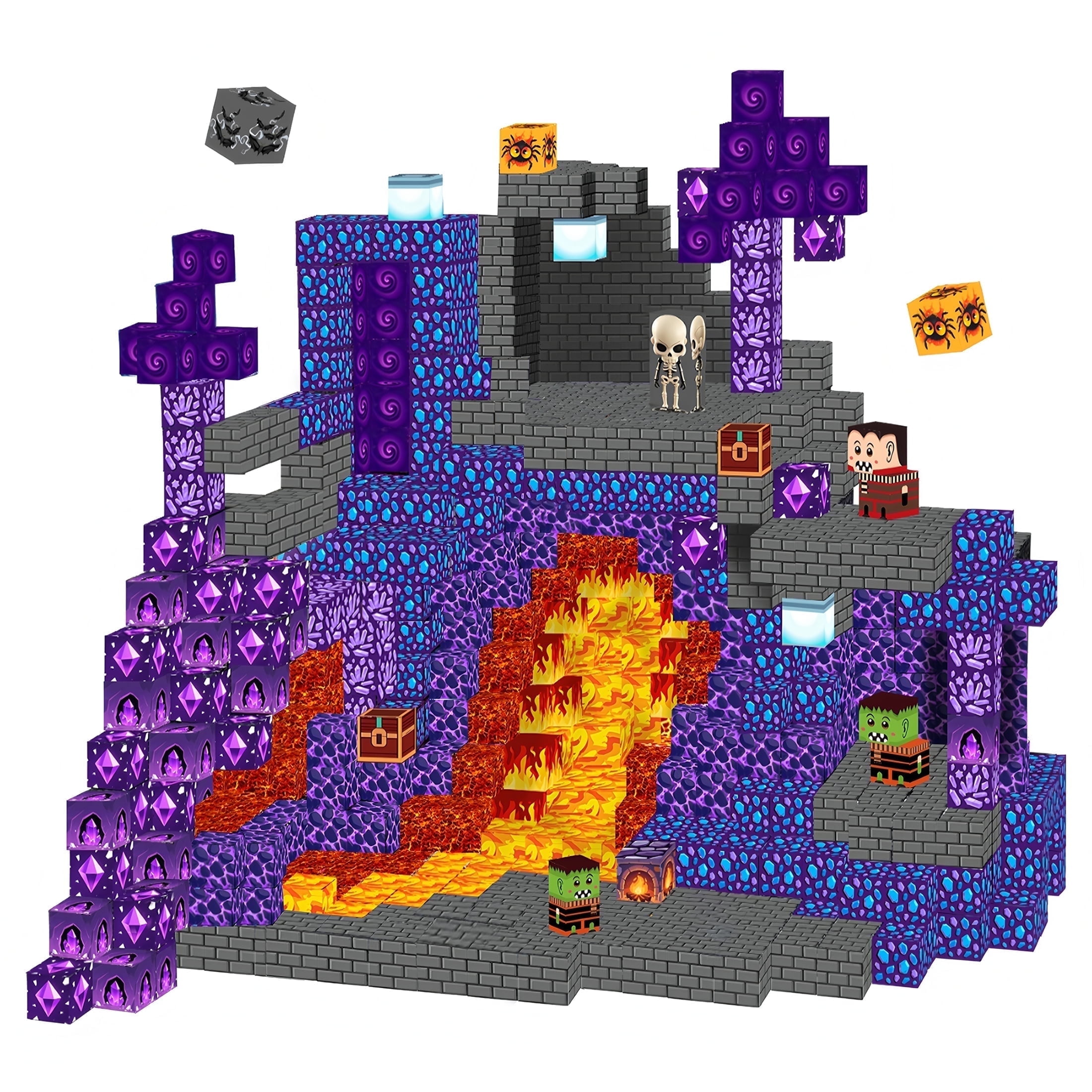 Crtynell 100PCS Magnetic Blocks - Build Lava Cave World Set for Boys & Girls Age 3-5 6-8, Sensory Toys for Toddlers Birthday Christma Gifts for 3+ Years Old Girls Boys