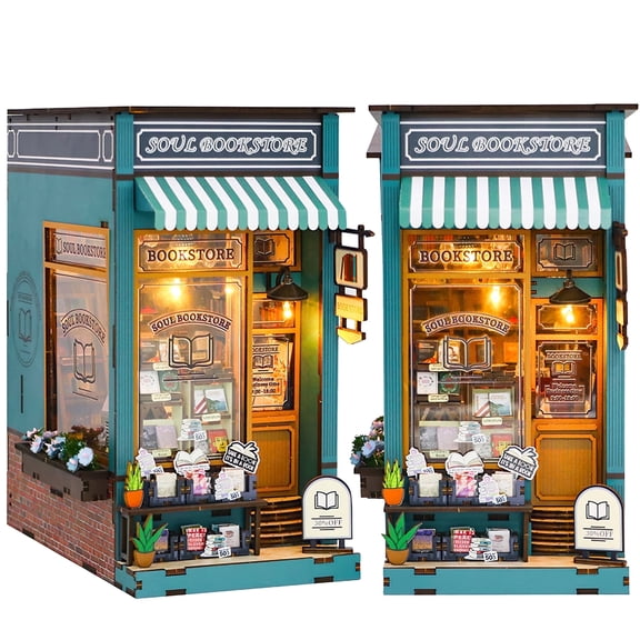 DIY Miniature Dollhouse Kit, Book Nook Kit DIY Miniature House, Wooden Dollhouse Kit, Best Birthday and Christmas Gifts for Women and Girls (Soul Bookstore)