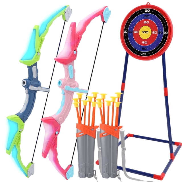 Kids Bow And Arrow Set, 2 Pack Led Light Up Archery Toy Set Indoor Outdoor Sport Toys For Boys Girls Christmas Gift