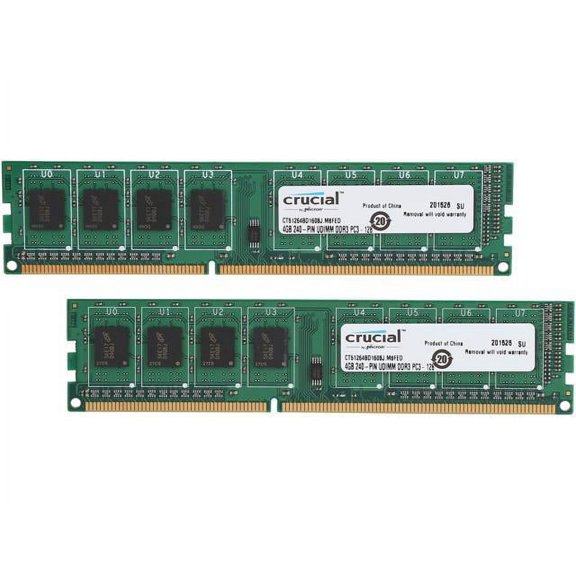 Crucial 8GB (2 x 4GB) DDR3L 1600 (PC3L 12800) High Density Desktop Memory Model CT2K51264BD160BJ