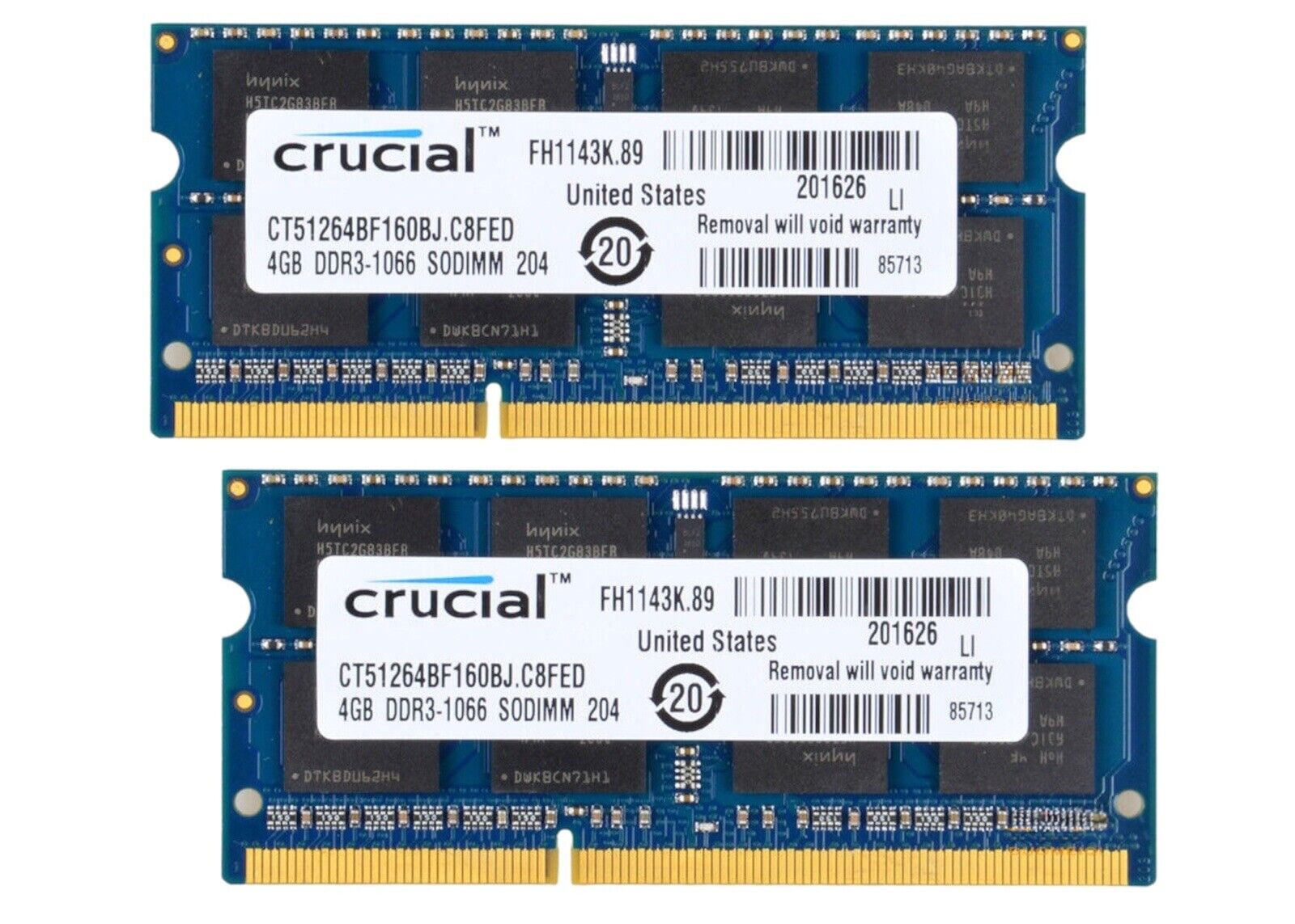 Crucial 8GB 2x 4GB DDR3 PC3-8500 1066 MHz SODIMM Memory Ram