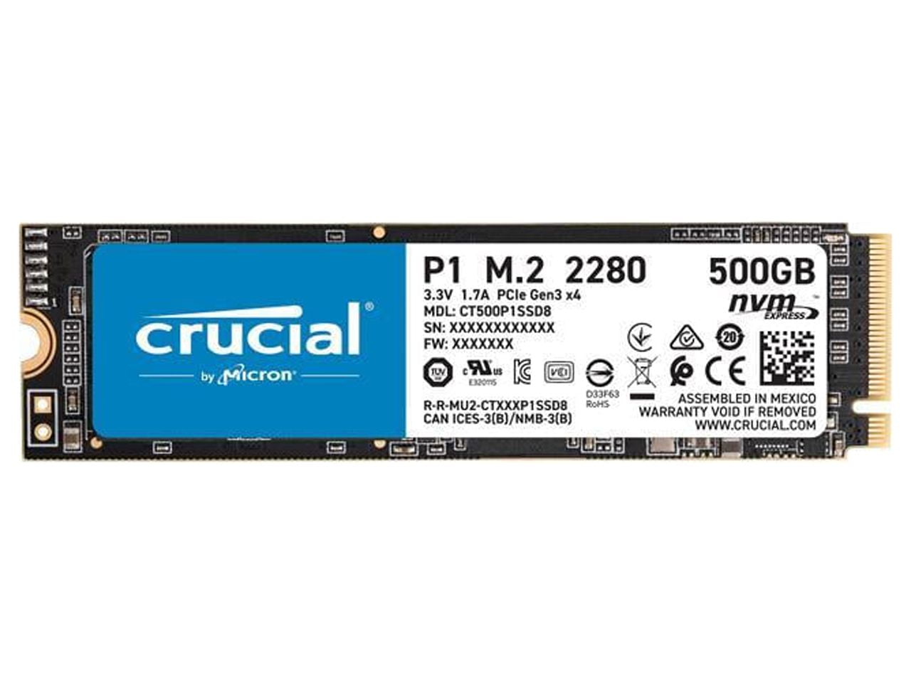 Crucial P1 500GB 3D NAND NVMe PCIe Internal SSD, up to 1900 MB/s - CT500P1SSD8