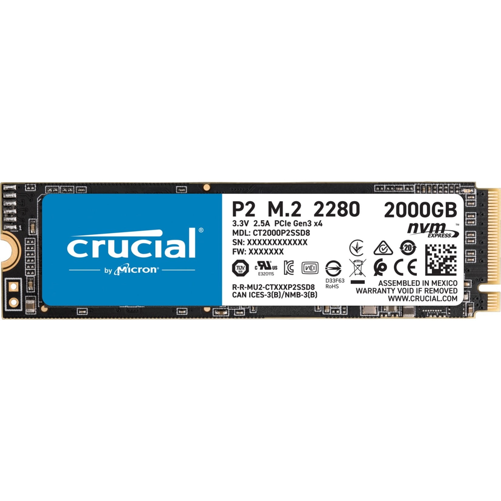 crucial - crucial P2 シリーズ M.2 SSD 2 TB CT2000P2SS… Crucial P2 2TB Solid State Drive, 3D NAND NVMe PCIe M.2 SSD
