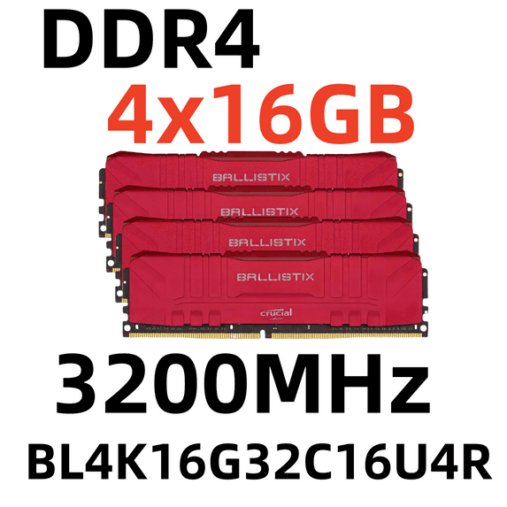 CrucialBallistix DDR4 64 GB RAM Desktop Memory DIMM for PC, 3200 MHz,BL4K16G32C16U4R