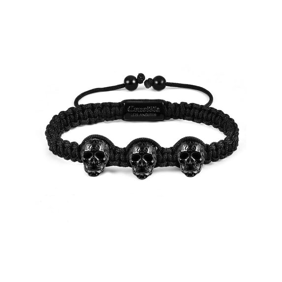 Crucible Jewelry Men's Antique Black Plated Stainless Steel Skulls Nylon Cord Adjustable Bracelet