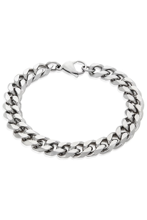 Jewelry Men's Beveled Curb Chain Stainless Steel Bracelet (10mm) - 8.5 Inches