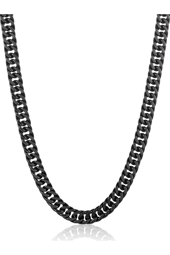 Jewelry Men's Cuban Curb Link Chain Black Plated Steel Necklace (8mm) - 24"