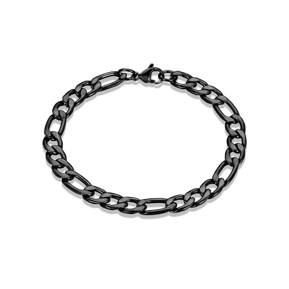 Crucible Jewelry Men's Figaro Chain Black Plated Steel Bracelet (8mm) - 8.25 Inches