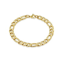 Crucible Jewelry Men's Figaro Chain Gold Plated Steel Bracelet (8mm) - 8.25 Inches