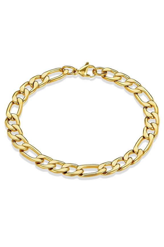 Jewelry Men's Figaro Chain Gold Plated Steel Bracelet (8mm) - 8.25 Inches