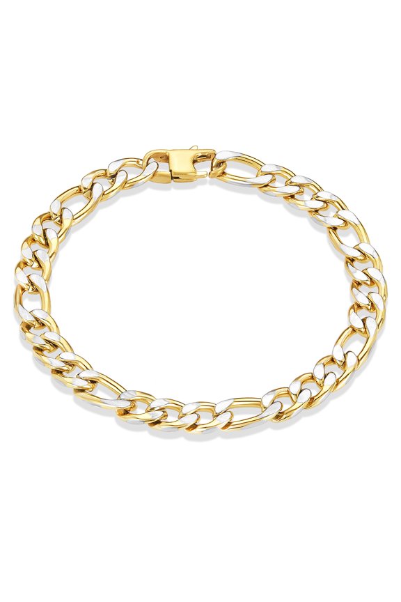 Jewelry Men's Figaro Chain Matte Two Tone Steel Bracelet (8mm) - 8.5 Inches