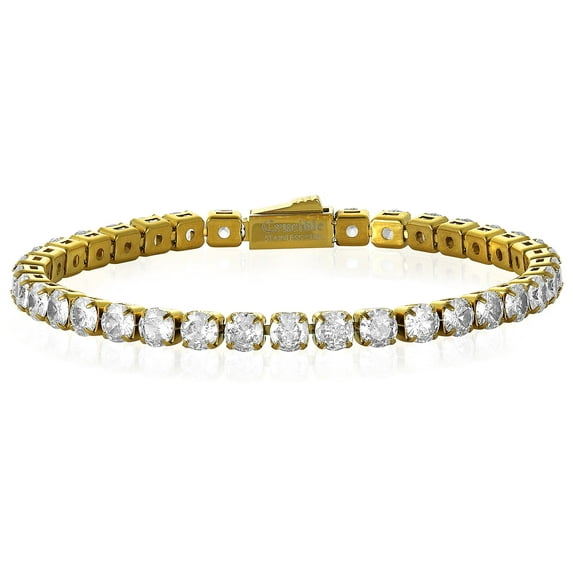 Crucible Jewelry Men's Gold Plated Stainless Steel Cubic Zirconia Tennis Bracelet (5mm) - 8.5"