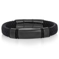 thumbnail image 1 of Crucible Jewelry Men's Polished Black Plated Steel ID Leather Bracelet- 8.25" + 0.5" Ext, 1 of 5