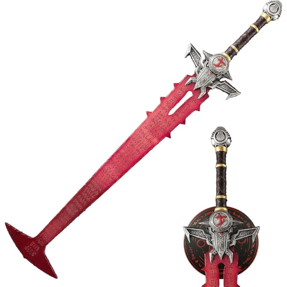 Crucible Sword Metal Replica - 45 Inch Stainless Steel Cosplay Costume Prop with Wall Mount Display Plate - Game Inspired Metal Decorative Sword for Collection Room Decor