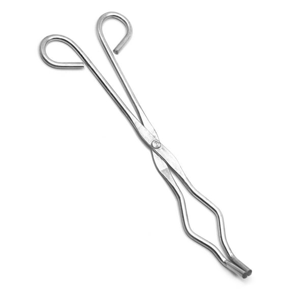 Crucible Tongs with Bow- Straight, Serrated Tips - Metal - 9.5" long - Eisco Labs