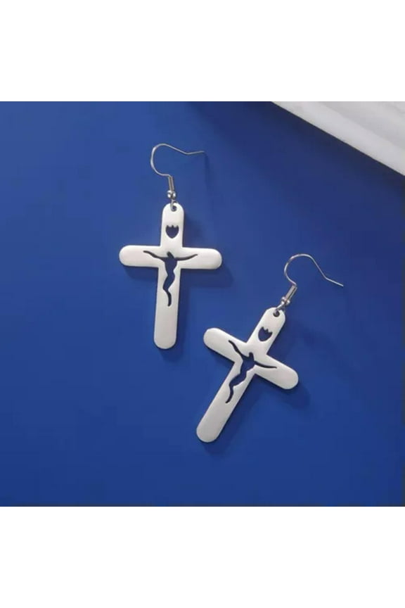 Crucifix Cross Dangle Earrings Love and Redemption Holy Jesus Lord's Prayer