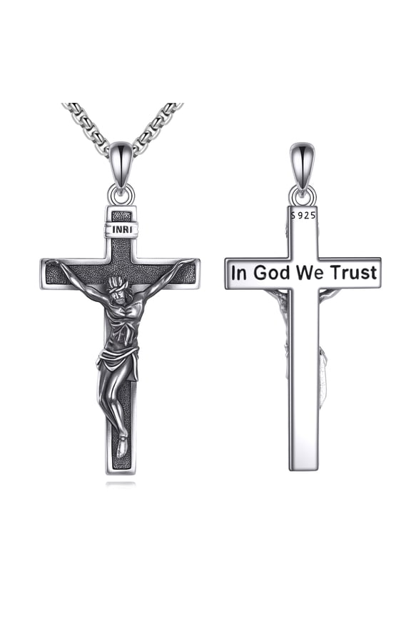 Crucifix Cross Necklace for Men Women 925 Sterling Silver Jesus Cross Pendant Amulet Religious Jewelry Gifts For Family Friends