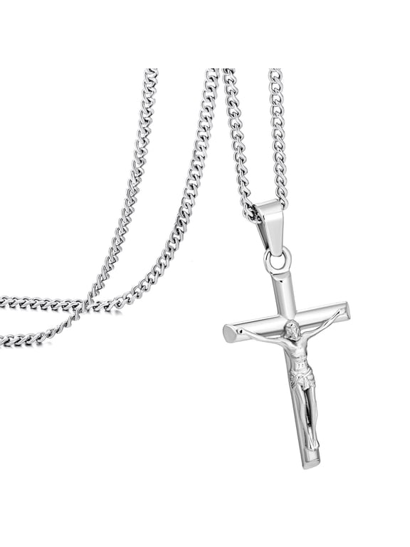 Crucifix Cross Necklace for Men Women, Christian Jewelry with Jesus Pendant, Religious Faith Chain for Daily Wear and Gift