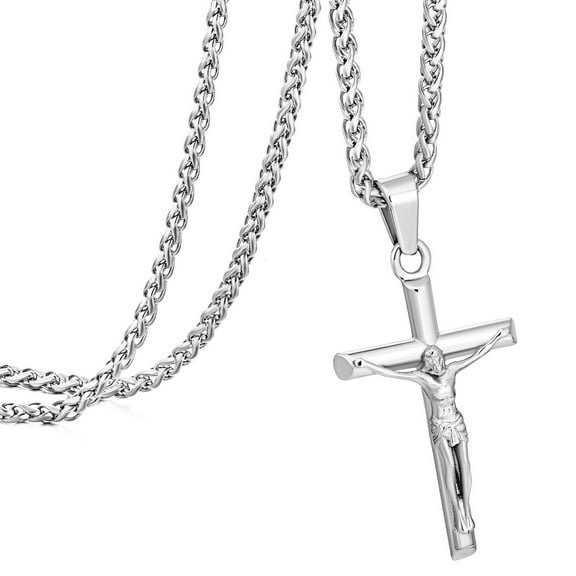 Crucifix Cross Necklace for Men Women, Christian Jewelry with Jesus Pendant, Religious Faith Chain for Daily Wear and Gift
