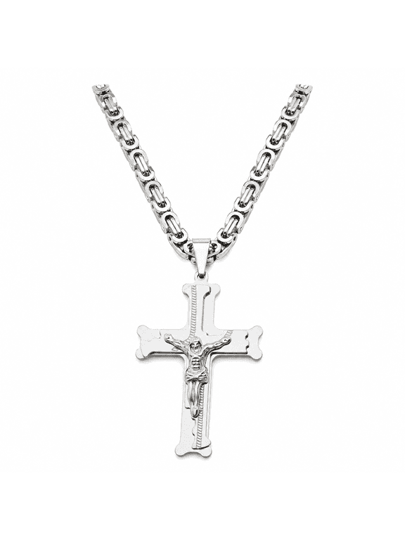 Crucifix Cross Necklace for Men Women, Stainless Steel Jesus Pendant, Byzantine Chain Jewelry Gift
