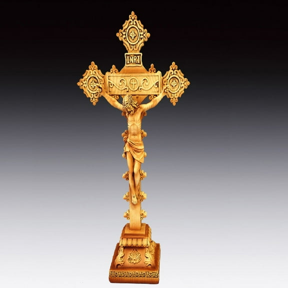 Crucifix Figurine 11 Inch Brown Wood like