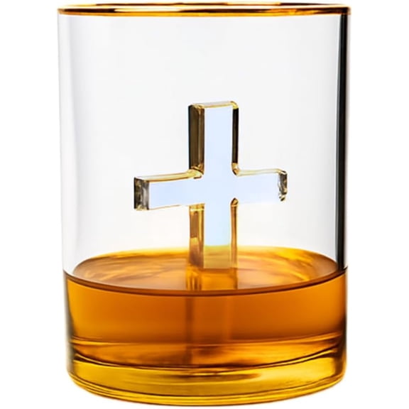 Crucifix Glass - Christian Religious Glass, Old Fashioned Glass, - Luxurious Rim - Bar Accessories Ideal for Man Cave, Fun , Christian , Religious