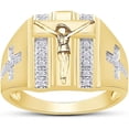 thumbnail image 1 of Crucifix Jesus Christ Cross Men's Band Ring In 14k Yellow Gold Over 925 Sterling Silver Men Jewelry, 1 of 2