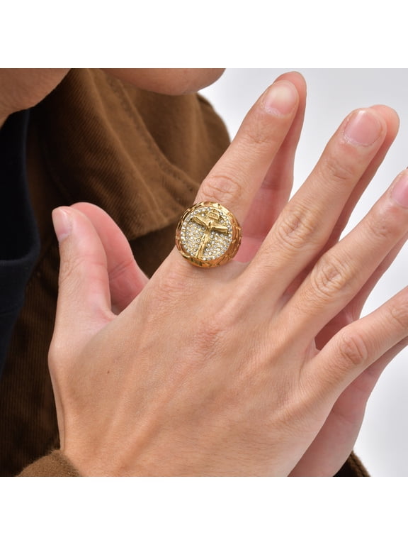 Crucifix Jesus Cross 14K Gold Filled Ring For Women Men, Hip Hop Rapper Party Fashion Jewelry