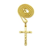 NYFASHION101 Crucifix Jesus on Rugged Cross Pendant with Chain Necklace - 2mm 24" Gold-Tone Rope Chain