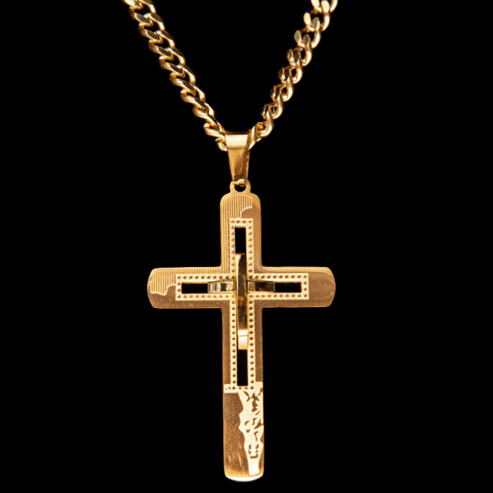 Men's Gold Crucifix Necklace with Filigree Cross Ecuador Ubuy