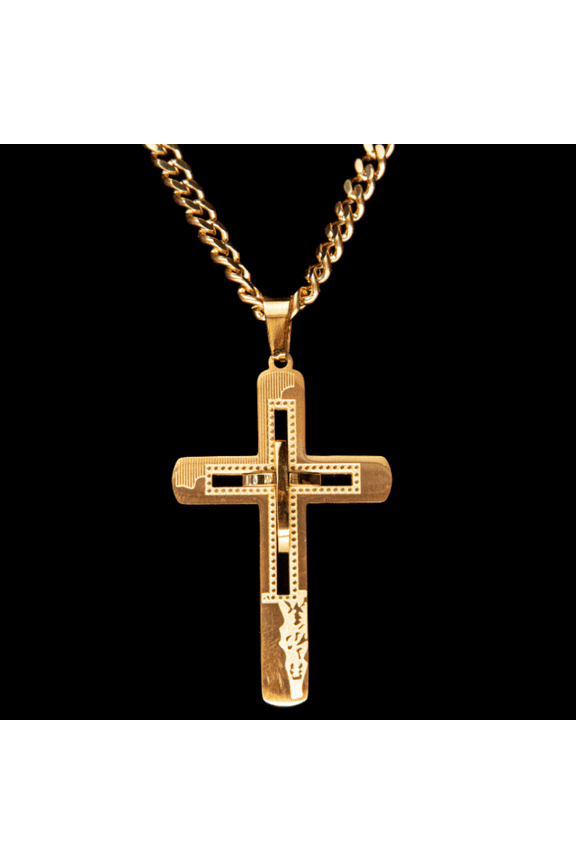 Crucifix Necklace Gold for Men Filigree Cross Pendant Chain Gift Men Teens 5mm Diamond Cut Overlay Plated Resists Tarnishing Solid Lobster Clasp Easter Valentine Gift 24inch