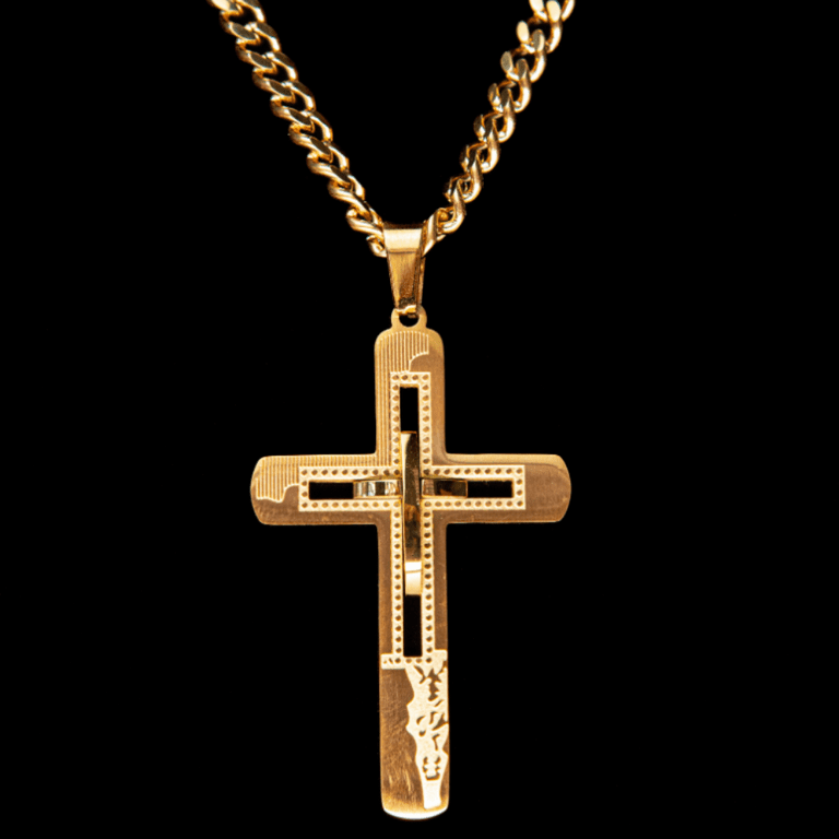 Mens gold cross pendant deals