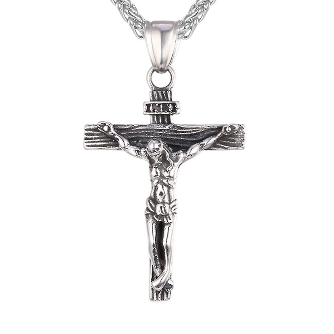 Crucifix Necklace Pendant Jesus Stainless Steel 24" Steel Chain Cross