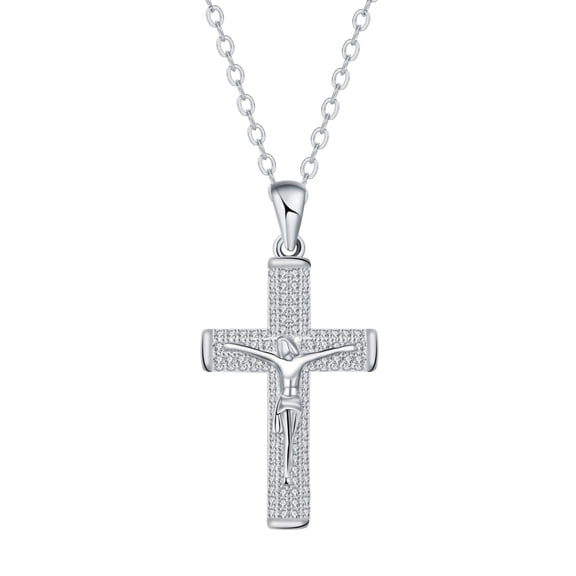 Crucifix Necklace for Women, 14K Gold Plated Cross Pendant with Zirconia Necklace, Religious Faith Gifts