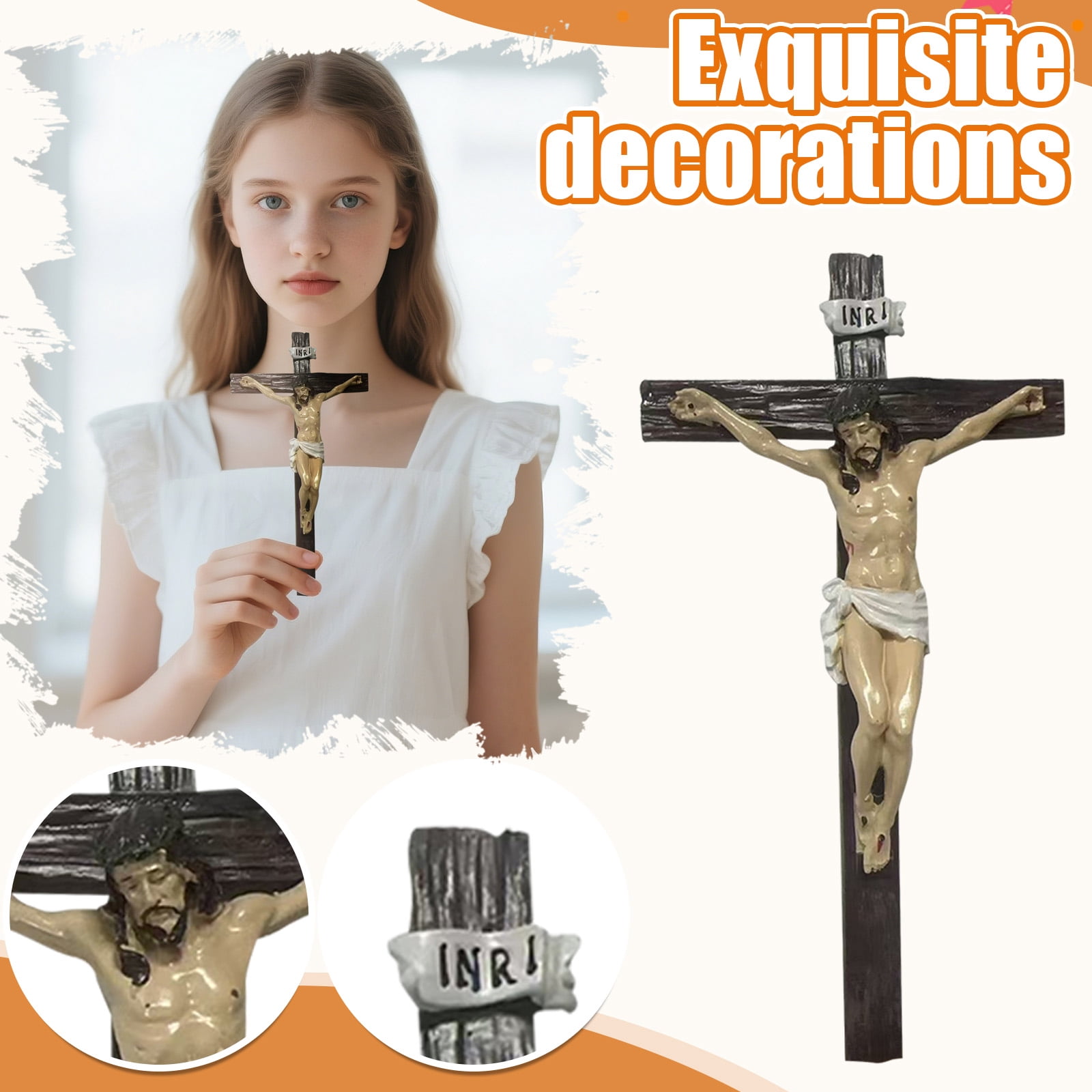 Crucifix Wall Cross, 10 Inch Statue Catholic Hanging Crosses for Wall ...