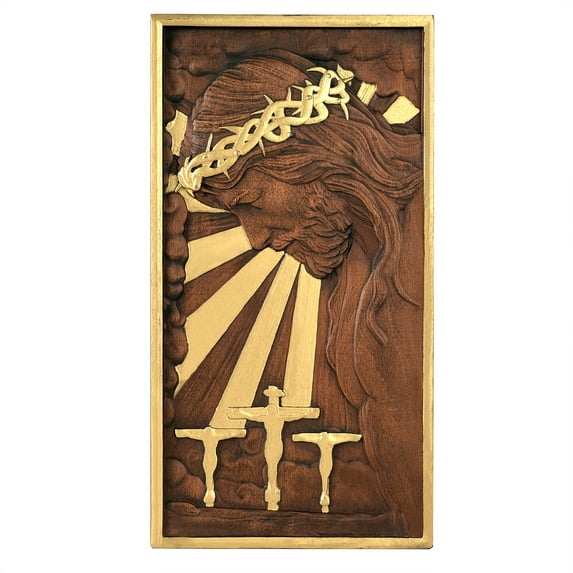 Crucifix religious mural solid wood decoration Catholic art altar wall hanging Jesus Christian gift