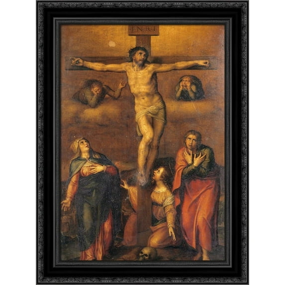 Crucifixion 19x24 Black Ornate Wood Framed Canvas Art by Michelangelo