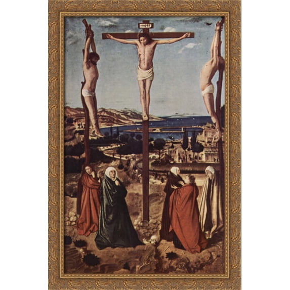 Crucifixion 26x40 Large Gold Ornate Wood Framed Canvas Art by Antonello da Messina