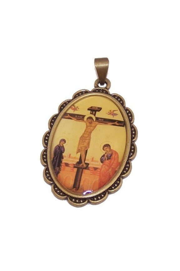Crucifixion Icon - enamelled or resined bronze medal - Large ( 5 cm or 2 inches )