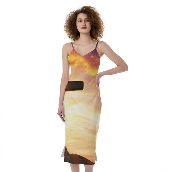 Crucifixion Of Jesus Christ Print Slim Fit Midi Cami Dress, Jesus Christian Fashion Summer Maxi Sexy Casual Dress For Women