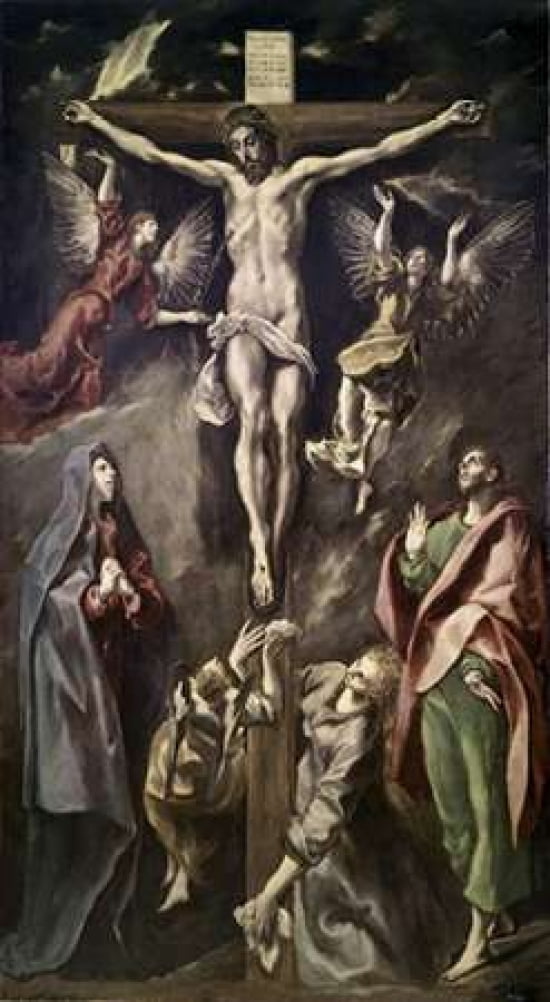 Crucifixion With Virgin Magdalene St John and Angels Canvas Art - El Greco (12 x 18)