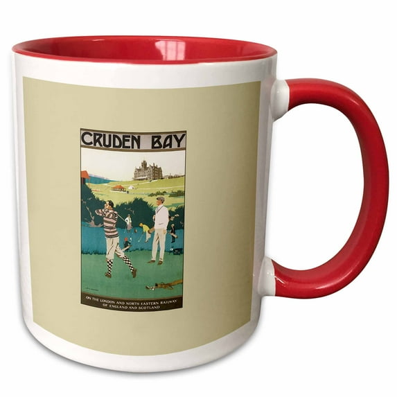 3drose, Cruden Bay North Eastern Railway England and Scotland Golf Poster, 15oz Two-tone Red Mug