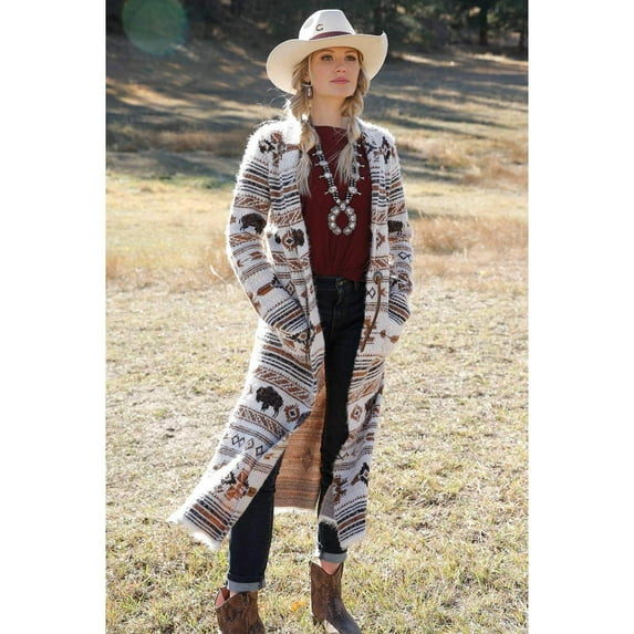 Cruel Denim Ladies Buffalo Aztec Print Cardigan Duster CWJ7308002