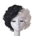 thumbnail image 1 of Cruella Black and White Wig for Girls Short Curly Bob Wavy Wig Halloween Cosplay Costume, 1 of 6